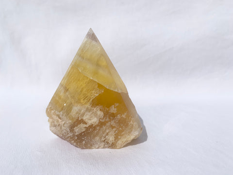 Polished Point Base Cut Yellow Flourite Tower